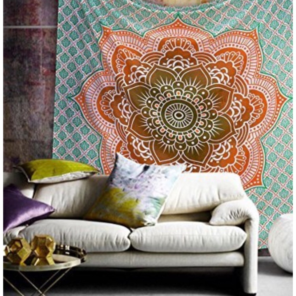 Bright orange with vibrant color tapestry